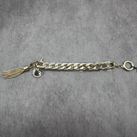 The Limited Gold Tone Thick Chunky Chain Link Toggle Tassel Charm Cuff Bracelet - Picture 8 of 12